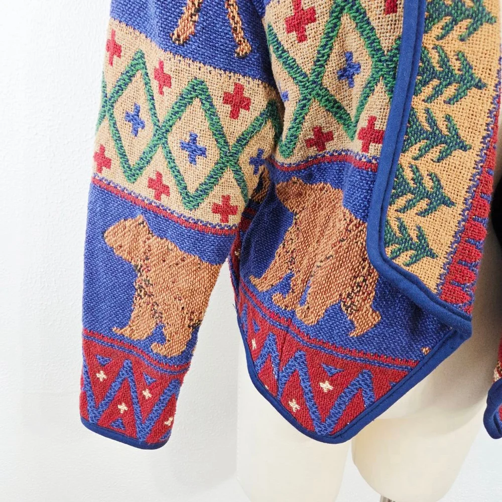 Vintage Kokopelli knit blazer sweater jacket bear moose forest camping small